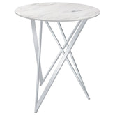 Coaster Bexter Faux Marble Round Top Bar Table White and Chrome Model 183526